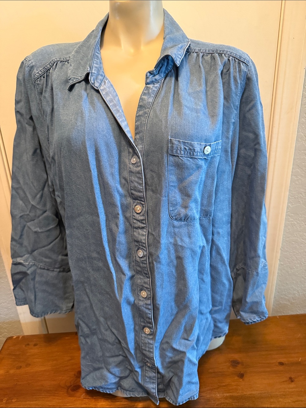 Alfred Dunner Light Blue Denim Button-Down Shirt